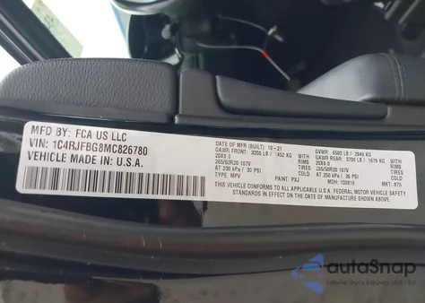 2021 Jeep Grand Cherokee Limited X 4X4 z USA, uszkodzony, nr VIN 1C4RJFBG8MC826780